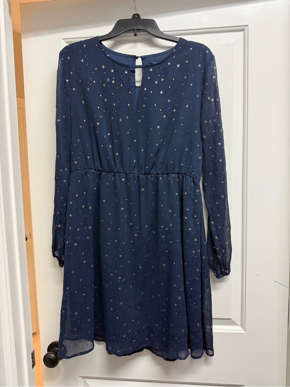 New York and Co Navy Star Print Long Sleeve Dress